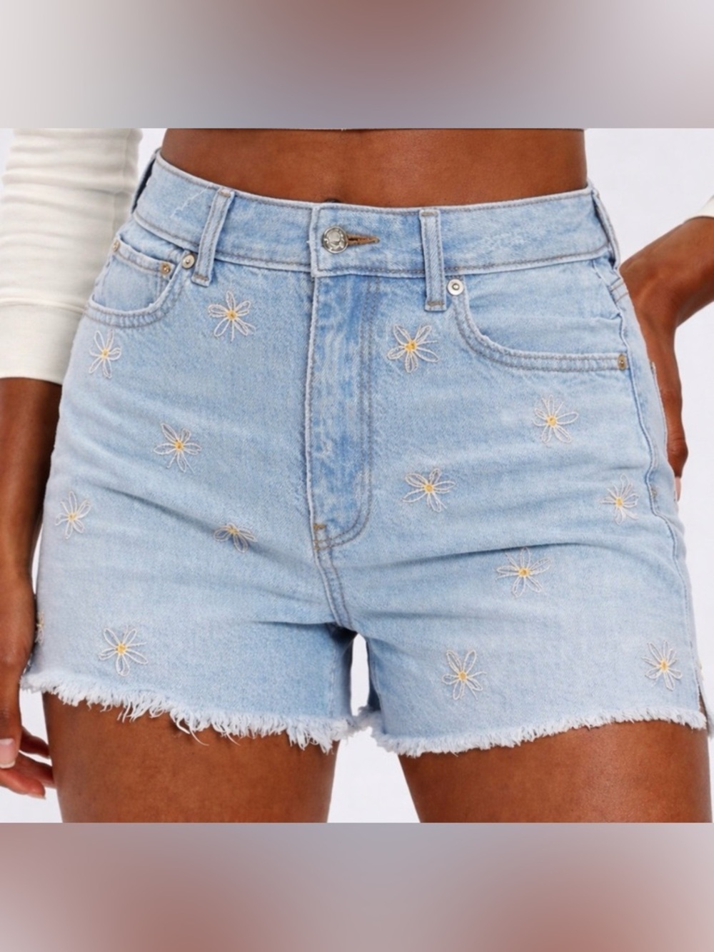 American Eagle Daisy Embroidered Jean Shorts